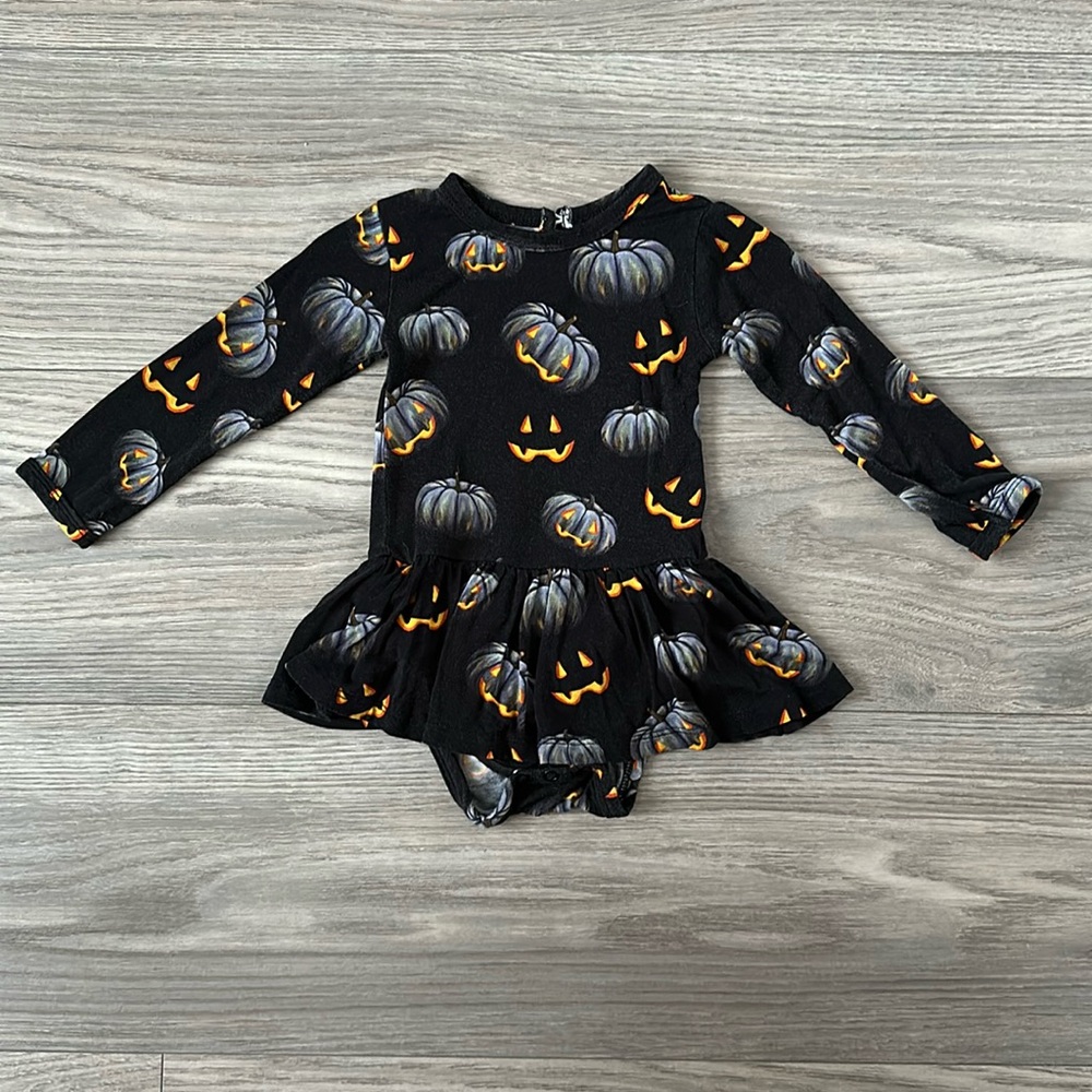 Little Bum Bums - 6-12m - Bamboo Ruffle Dress Creepin It Real Halloween Pumpkin